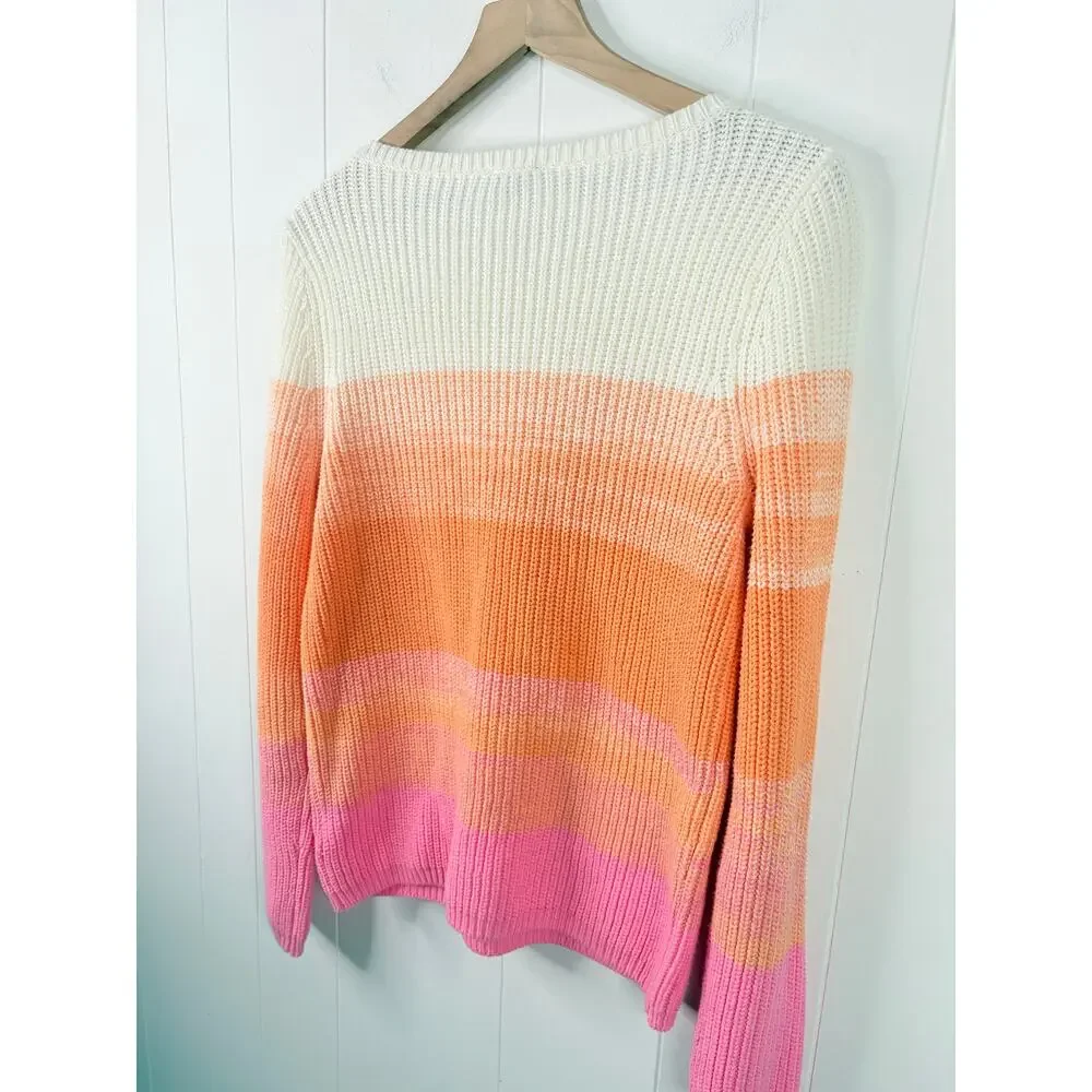 Talbots Shaker Stitch Ombre Stripe Bateau Neck Sweater Small Pink Orange